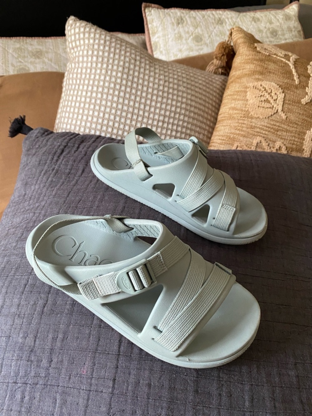 Chaco Chillos Sport Sandals with Adjustable Straps in Aqua Grey — Women’s 8